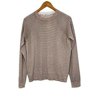 NWT LOFT Floral Fair Isle Sweater‎ M Beige Pink Cotton Silk Blend Soft Pullover
